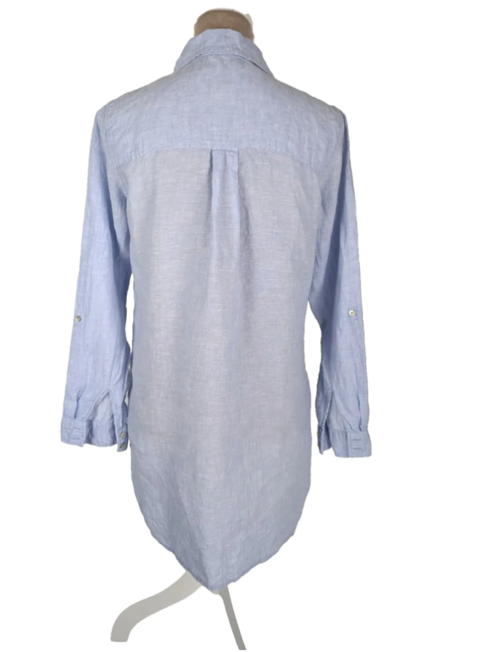 Tahari Linen Tunic Blouse Shirt Sz S Blue Classic Nautical Beachy Coastal - Picture 3 of 9